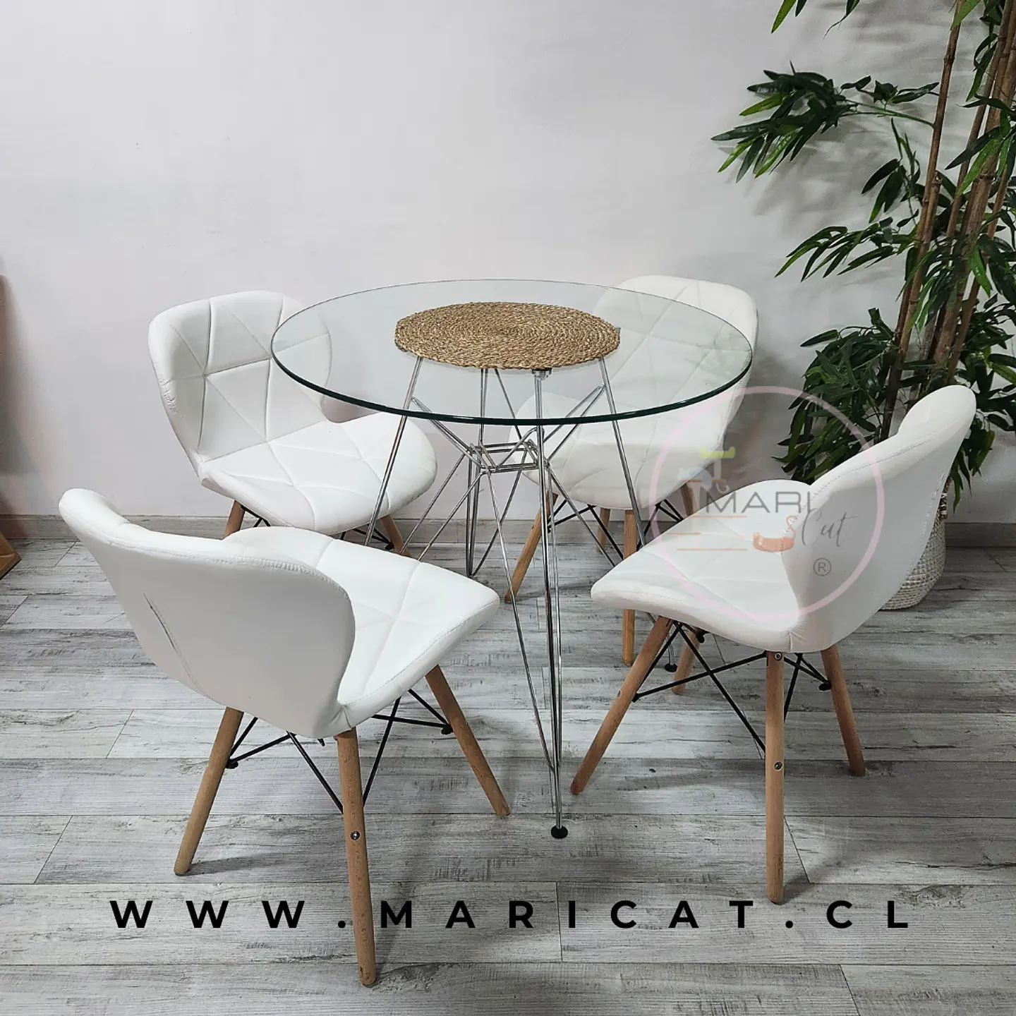 Comedor Redondo Vidrio 4 Sillas Mariposa – Mesa 80cm 1
