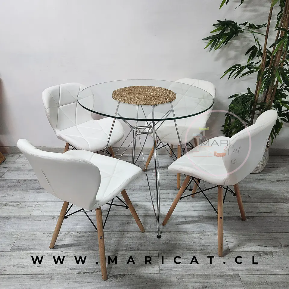Comedor Redondo Vidrio 4 Sillas Mariposa – Mesa 80cm 1
