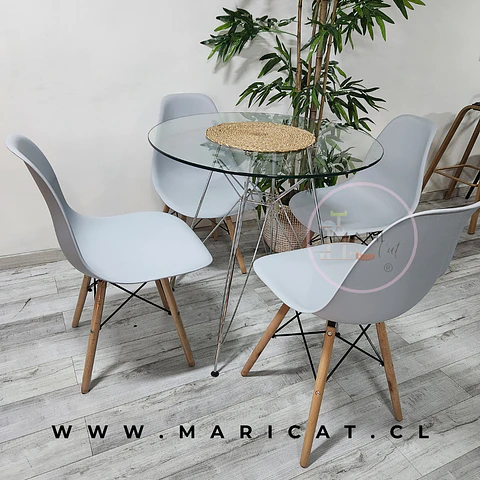Comedor Redondo Vidrio 4 Sillas Eames – Mesa 80cm