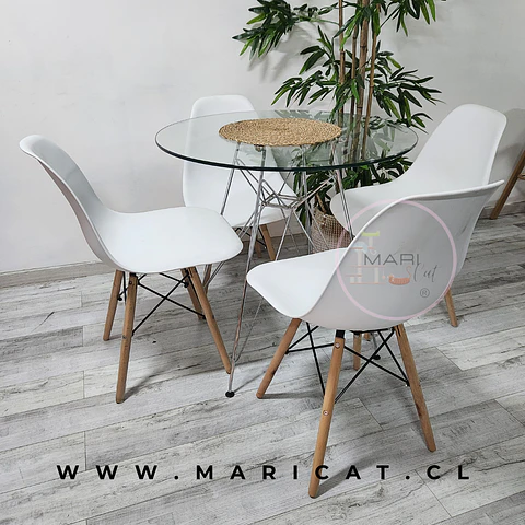 Comedor Redondo Vidrio 4 Sillas Eames – Mesa 80cm