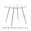 Mesa Redonda Lyon de Vidrio con Patas de Metal Terminación Madera 
