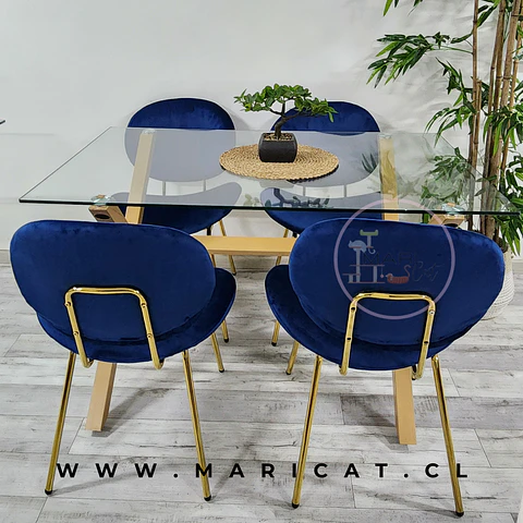 Comedor Rectangular Vidrio 4 Sillas Crossback – Mesa 130x80cm