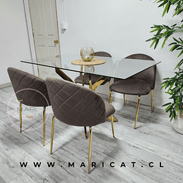 Mesa Cruzada Rectangular Gold + Silla Velvet Gold