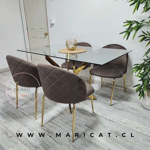 Comedor Rectangular Vidrio 4 Sillas Velvet – Mesa 140x80cm
