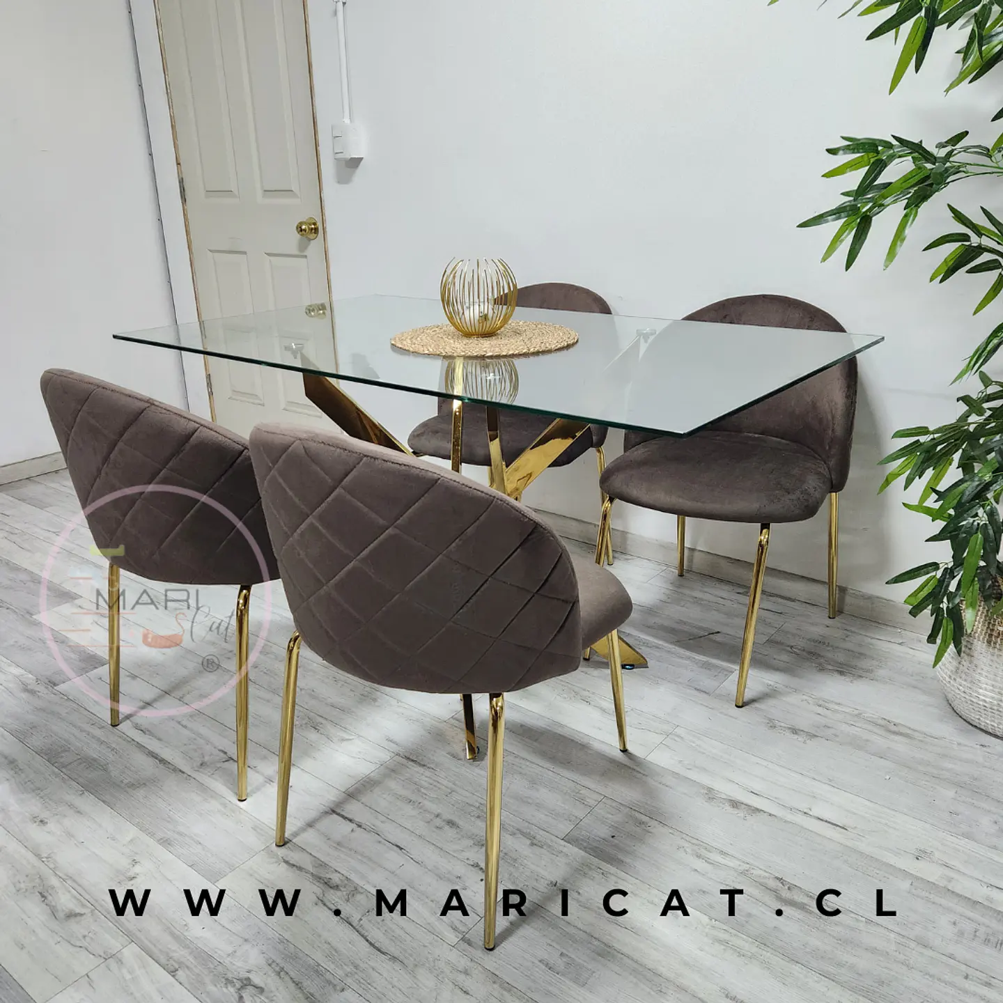 Comedor Rectangular Vidrio 4 Sillas Velvet – Mesa 140x80cm 1