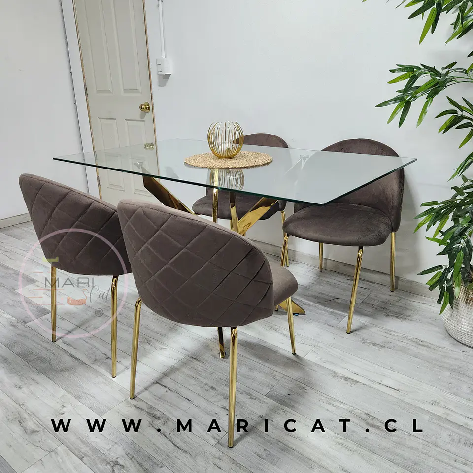 Comedor Rectangular Vidrio 4 Sillas Velvet – Mesa 140x80cm 1