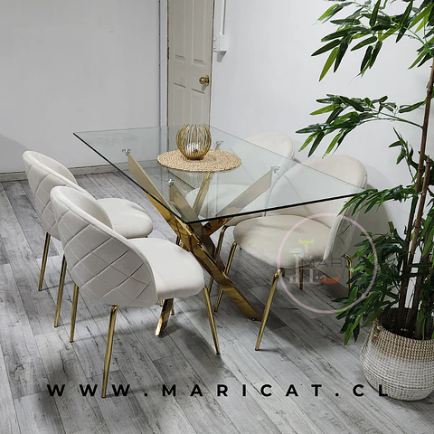 Comedor Rectangular Vidrio 4 Sillas Velvet – Mesa 140x80cm