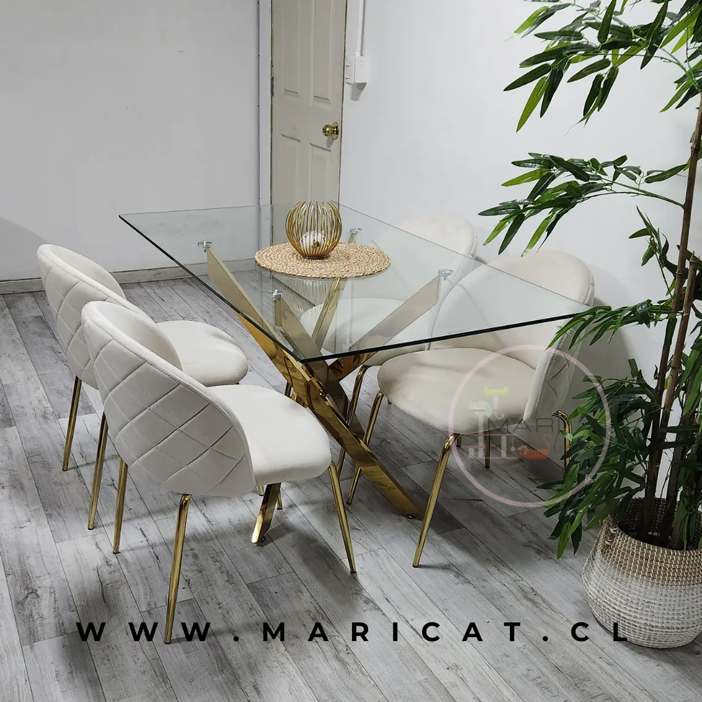 Comedor Rectangular Vidrio 4 Sillas Velvet – Mesa 140x80cm 2