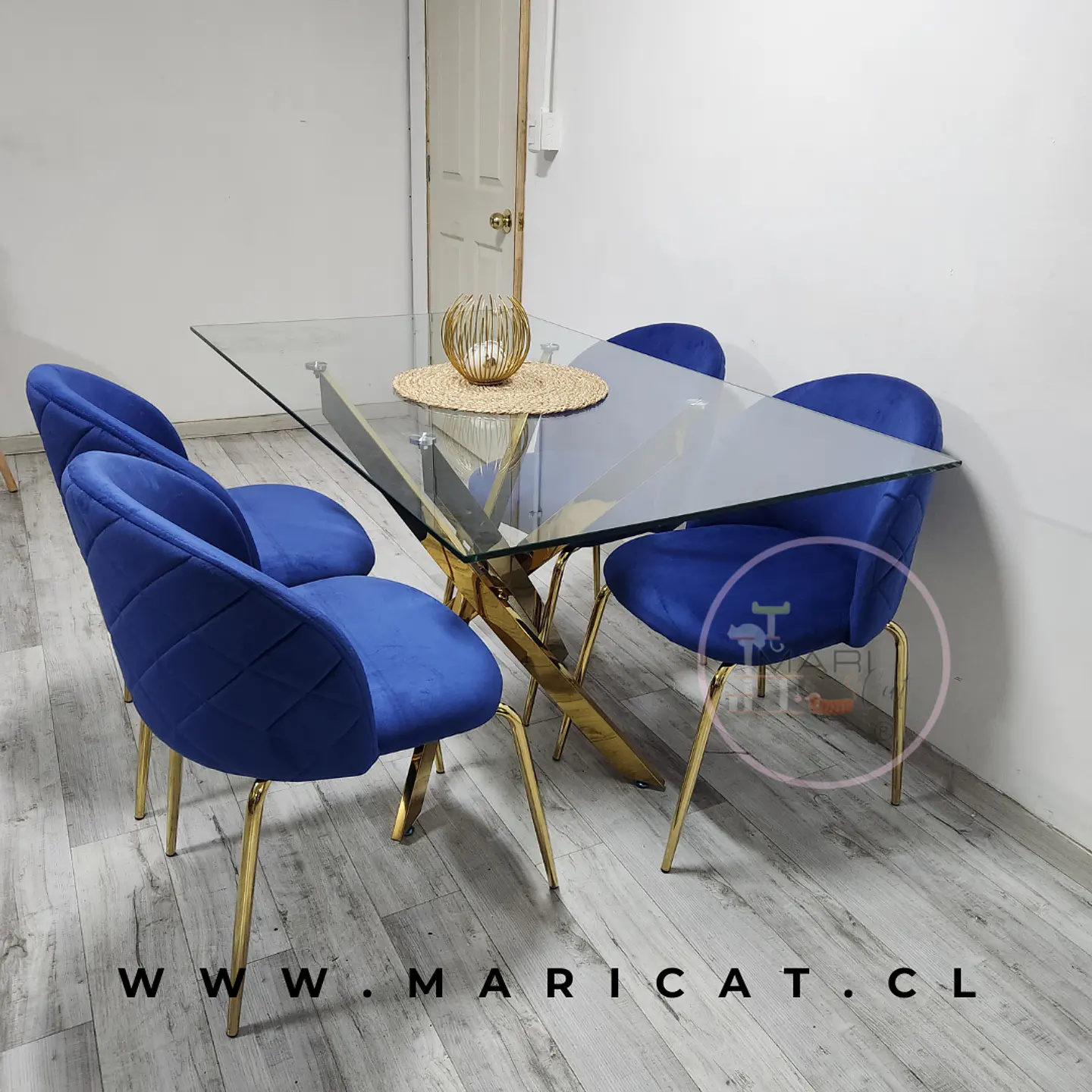 Comedor Rectangular Vidrio 4 Sillas Velvet – Mesa 140x80cm 3