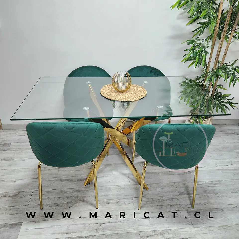 Comedor Rectangular Vidrio 4 Sillas Velvet – Mesa 140x80cm 4