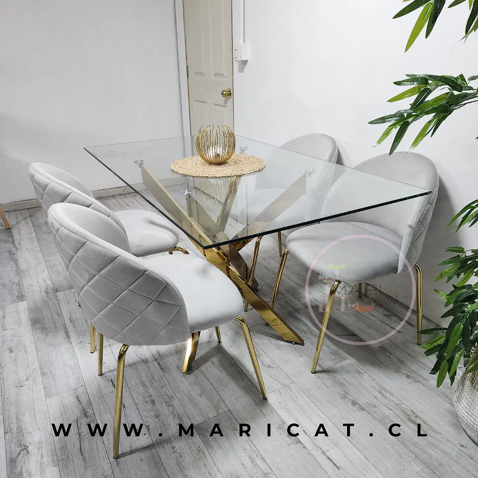 Comedor Rectangular Vidrio 4 Sillas Velvet – Mesa 140x80cm 5