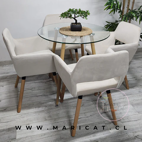 Silla Boston velvet wood + Mesa Redonda Lyon Metal Wood