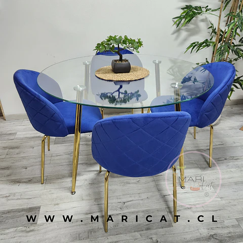 Comedor Redondo Vidrio 4 Sillas Velvet – Mesa 80cm