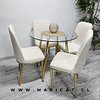 Mesa Redonda Vidrio Lyon Metal Gold + Silla Moderna Velvet Gold 