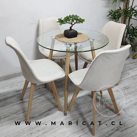Comedor Redondo Vidrio 4 Sillas Tulip – Mesa 80cm
