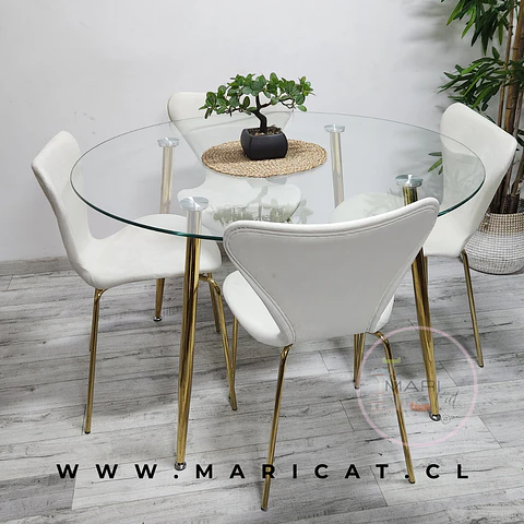 Comedor Redondo Vidrio 4 Sillas Eames – Mesa 80cm