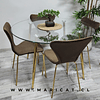 Mesa Redonda Vidrio Lyon Metal Gold + Silla Corazon Moderna Gold