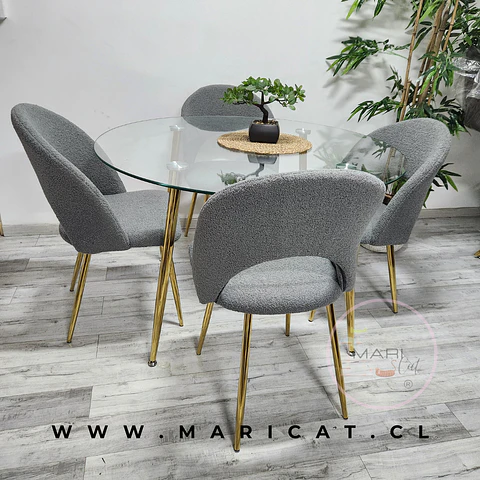Comedor Redondo Vidrio 4 Sillas Boucle – Mesa 80cm