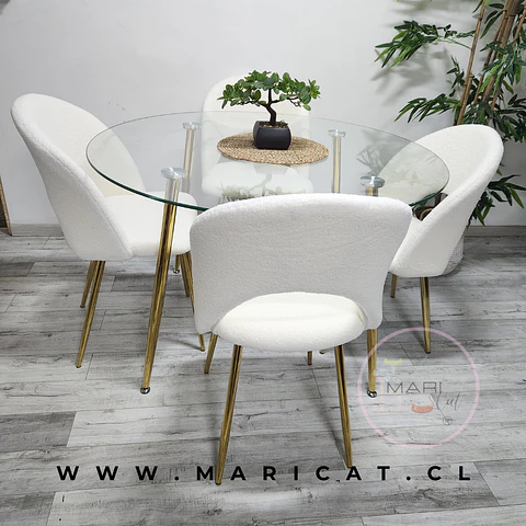 Comedor Redondo Vidrio 4 Sillas Boucle – Mesa 80cm