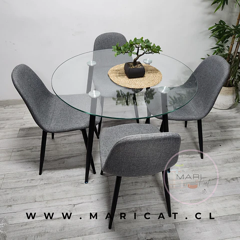 Comedor Redondo Vidrio 4 Sillas Spoon – Mesa 80cm