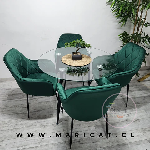 Comedor Redondo Vidrio 4 Sillas Velvet – Mesa 100cm