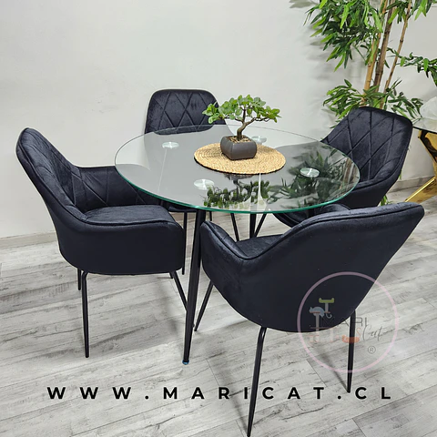 Comedor Redondo Vidrio 4 Sillas Velvet – Mesa 100cm