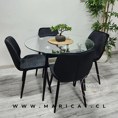 Comedor Redondo Vidrio 4 Sillas Mariposa Lino – Mesa 80cm