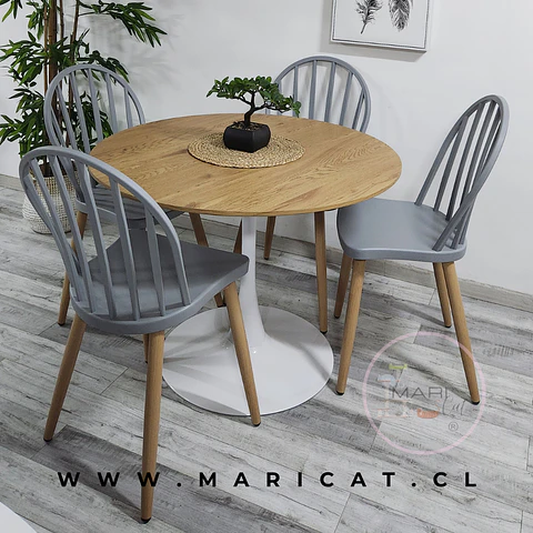 Comedor Redondo Melamina 4 Sillas Dublin Windsor – Mesa 80cm