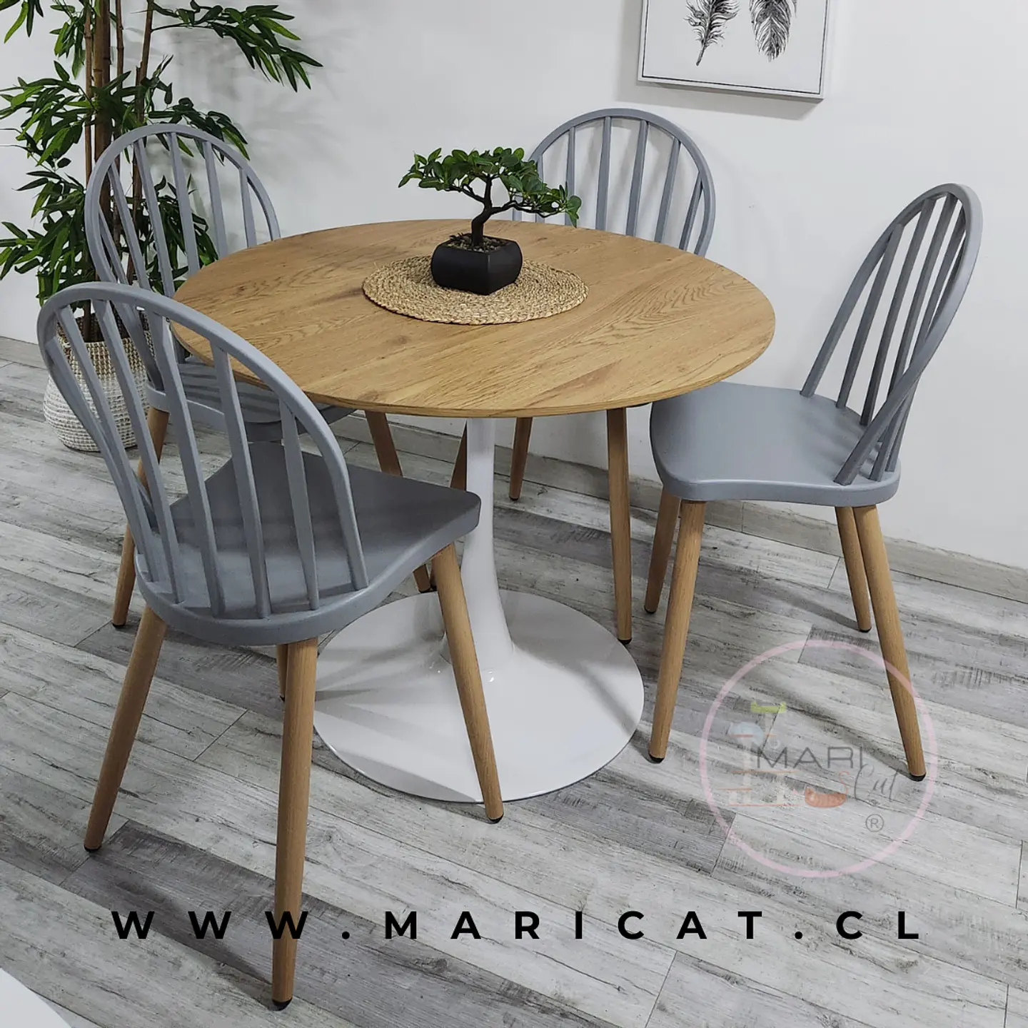 Comedor Redondo Mesa Tulip Wood Melamina + 4 Sillas Dublin Windsor 1