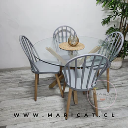 Mesa Redonda Vidrio templado Madrid Warwick + Silla Dublin Windsor polipropileno metal Gris comedor