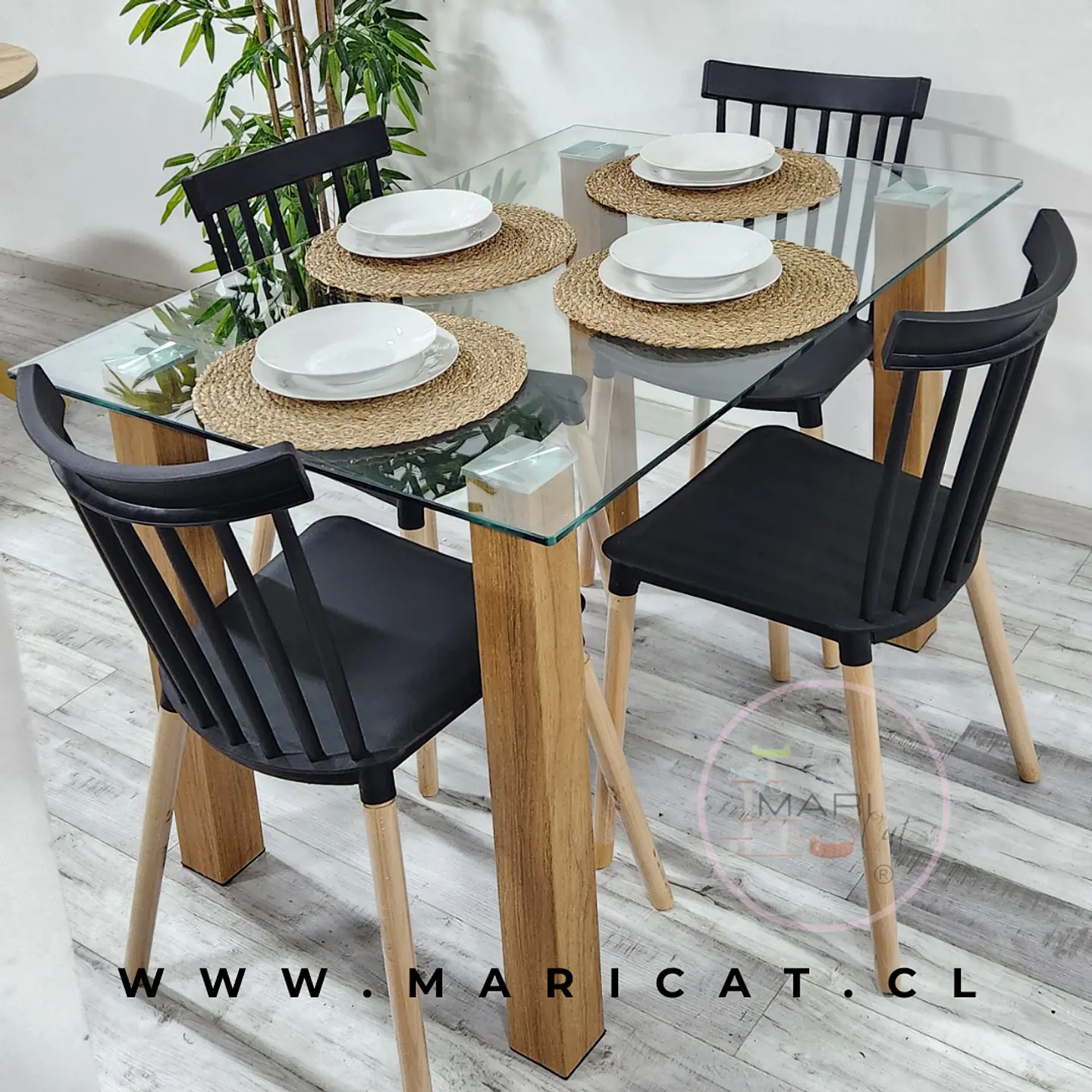 Comedor Rectangular Vidrio 4 Sillas Windsor – Mesa 80x75cm 1