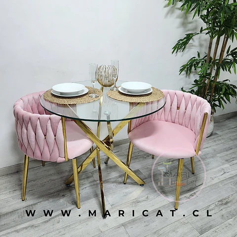 Comedor Redondo Vidrio 4 Sillas Velvet – Mesa 100cm