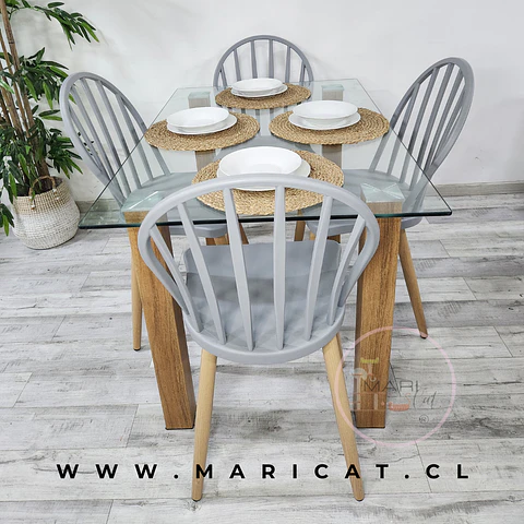 Comedor Rectangular Vidrio 4 Sillas Dublin Windsor – Mesa 80x75cm