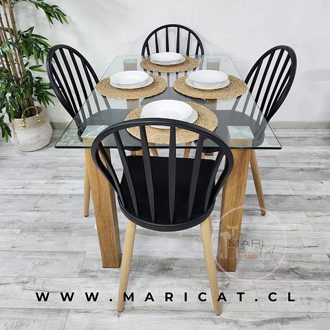 Comedor Rectangular Vidrio 4 Sillas Dublin Windsor – Mesa 80x75cm