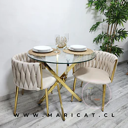 Mesa Redonda Cruzada Gold + Sitial Queen entrelazado