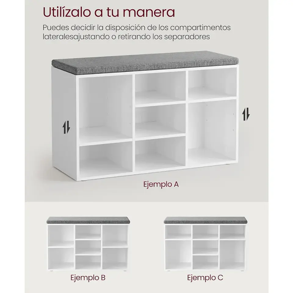 Zapatero Banqueta Acolchada MDF Blanco- Recibidor Dormitorio multiuso 3