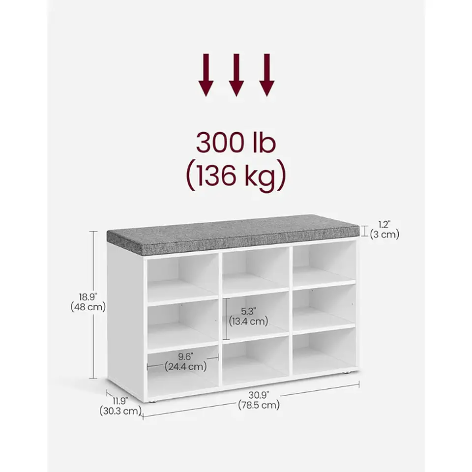 Zapatero Banqueta Acolchada MDF Blanco- Recibidor Dormitorio multiuso 5