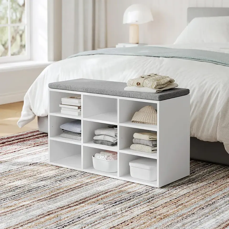 Zapatero Banqueta Acolchada MDF Blanco- Recibidor Dormitorio multiuso 6