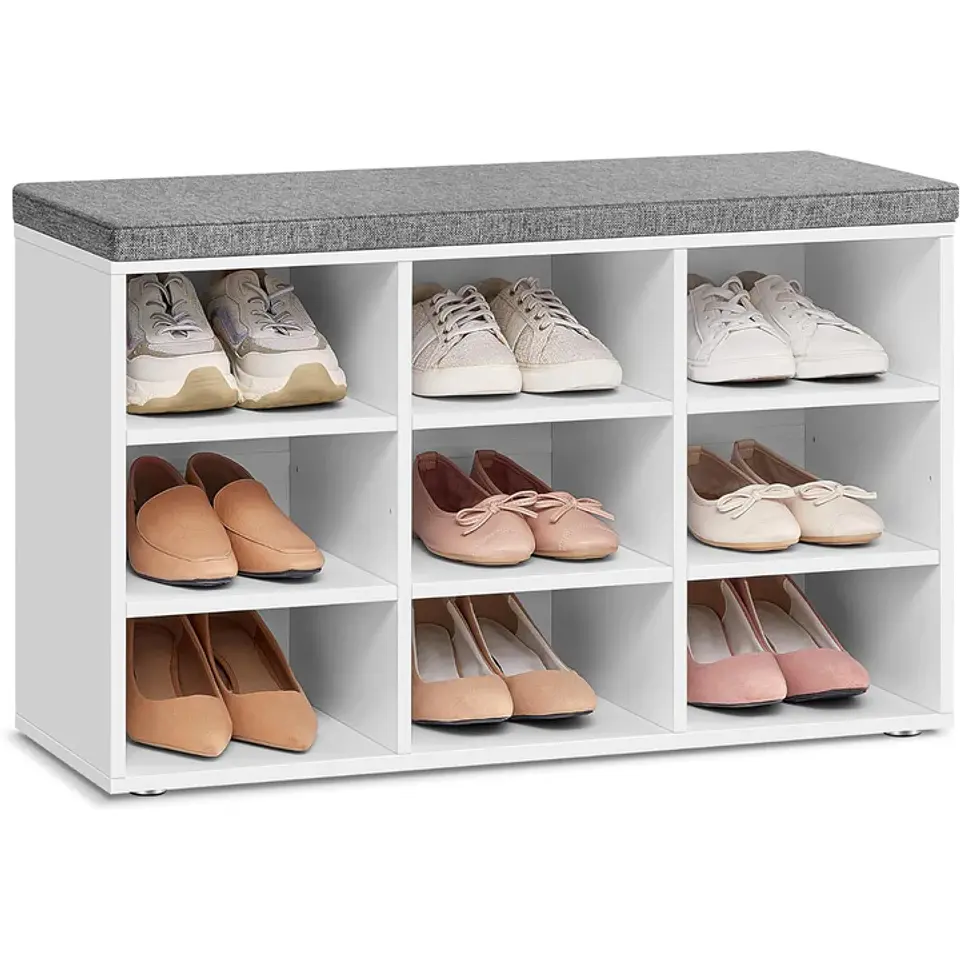 Zapatero Banqueta Acolchada MDF Blanco- Recibidor Dormitorio multiuso 1