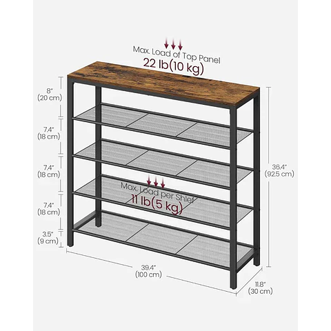 Mueble Zapatero Arrimo 5 niveles Fierro y MDF-Recibidor Dormitorio multiuso
