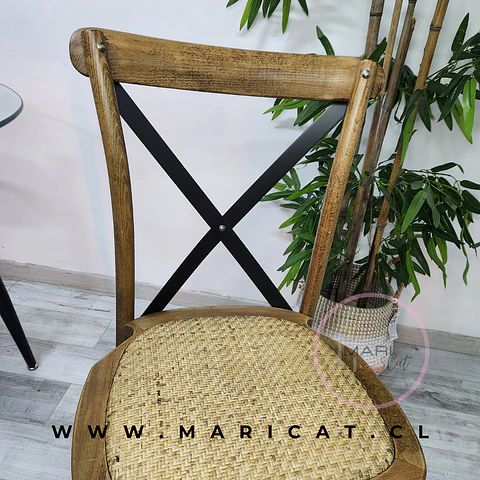 Pack 4 Sillas Crossback Madera Rattan Metal / Restaur