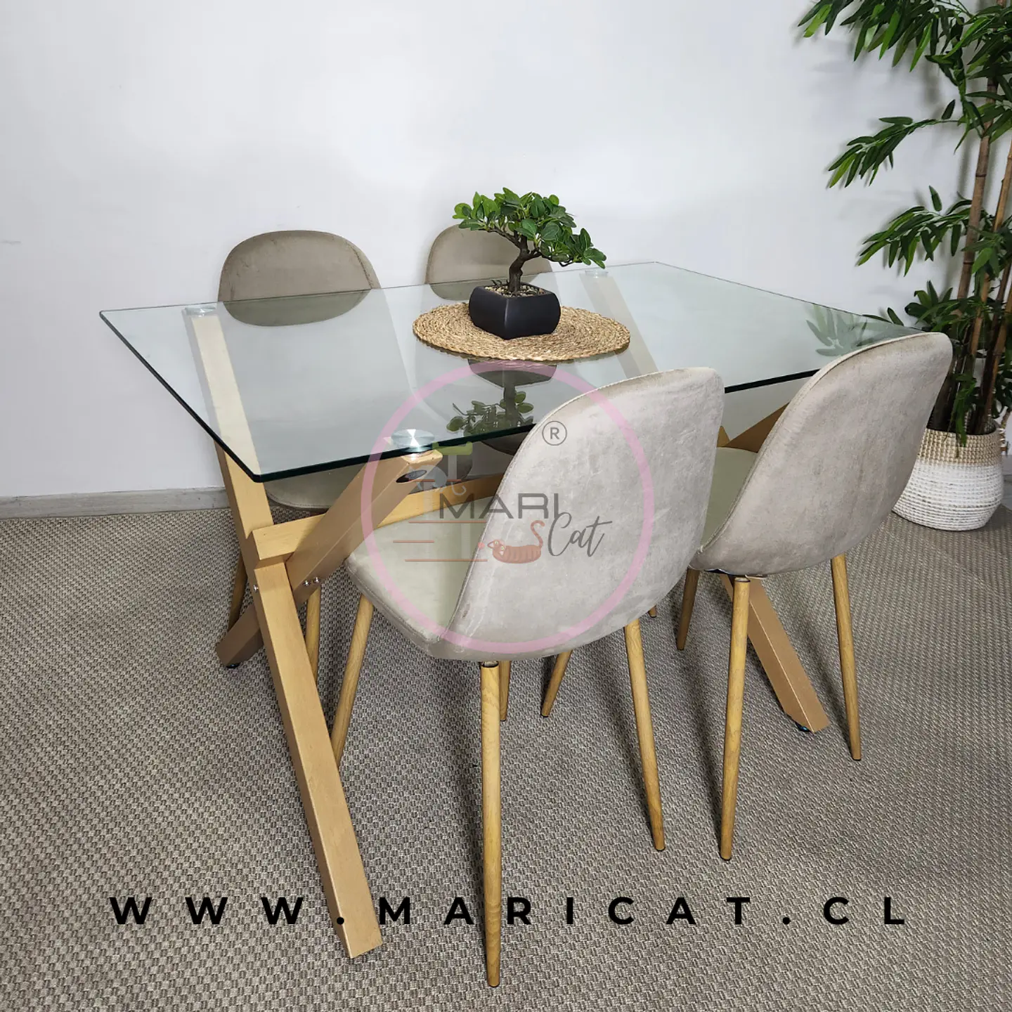 Comedor Rectangular Vidrio 4 Sillas Crossback – Mesa 130x80cm 2
