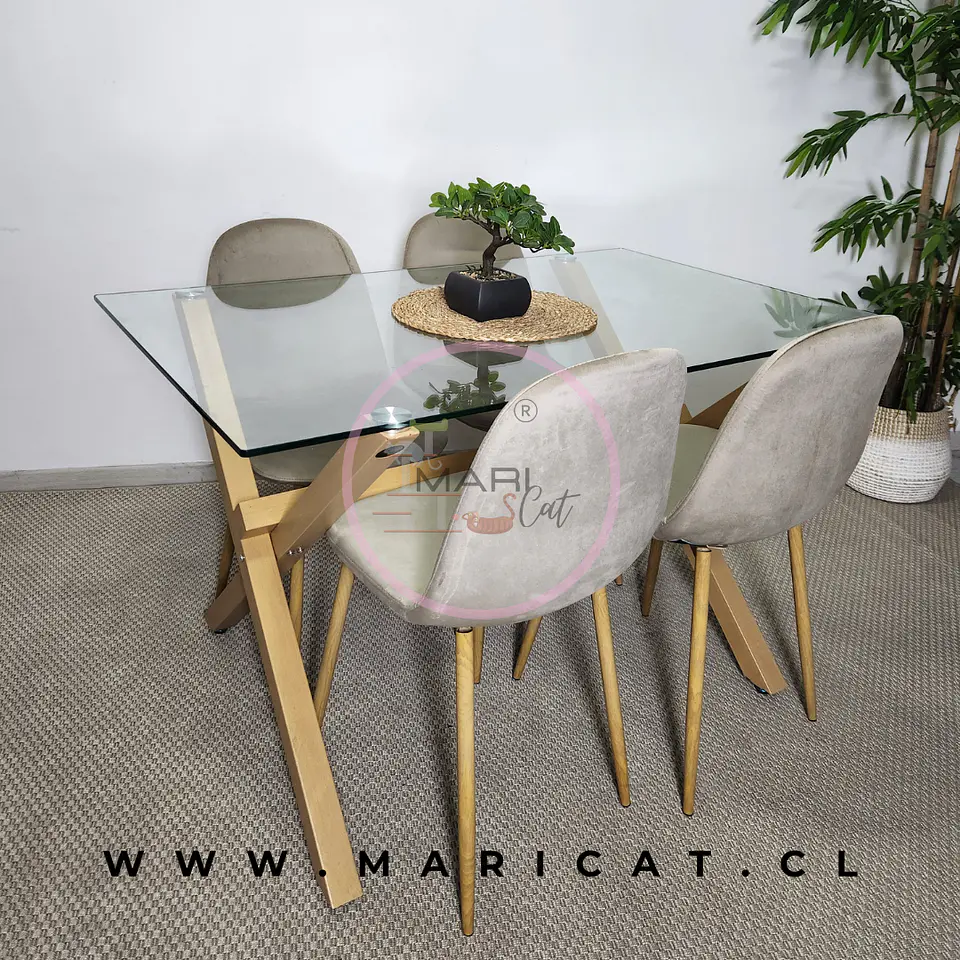 Comedor Rectangular Vidrio 4 Sillas Crossback – Mesa 130x80cm 2
