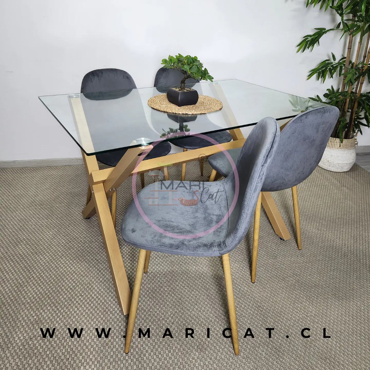 Comedor Rectangular Vidrio 4 Sillas Crossback – Mesa 130x80cm 1