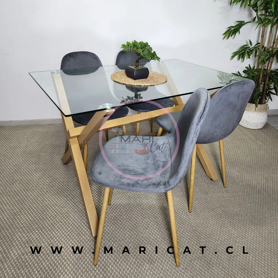 Comedor Rectangular Vidrio 4 Sillas Crossback – Mesa 130x80cm 1