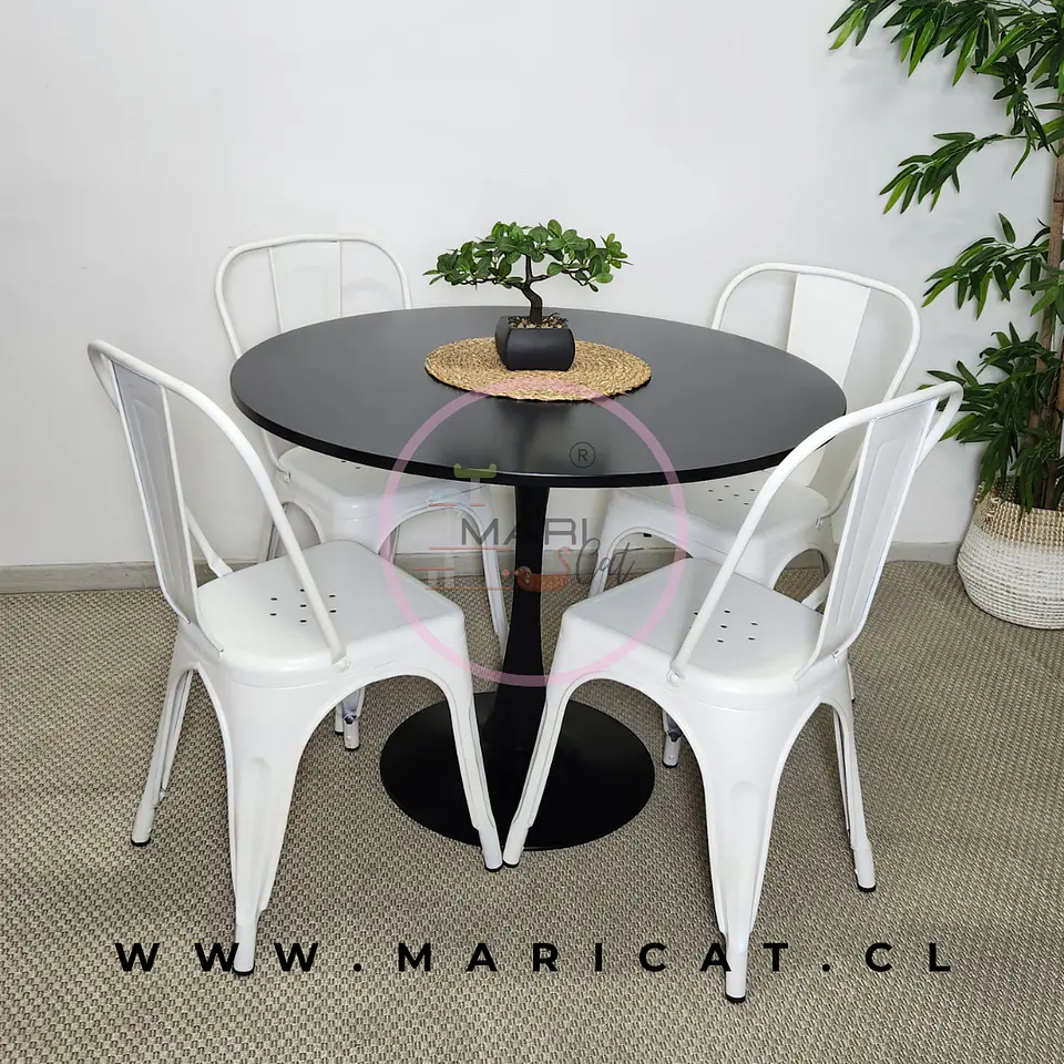 Comedor Redondo Mesa Tulip Melamina 75cm + 4 Sillas Tolix 3