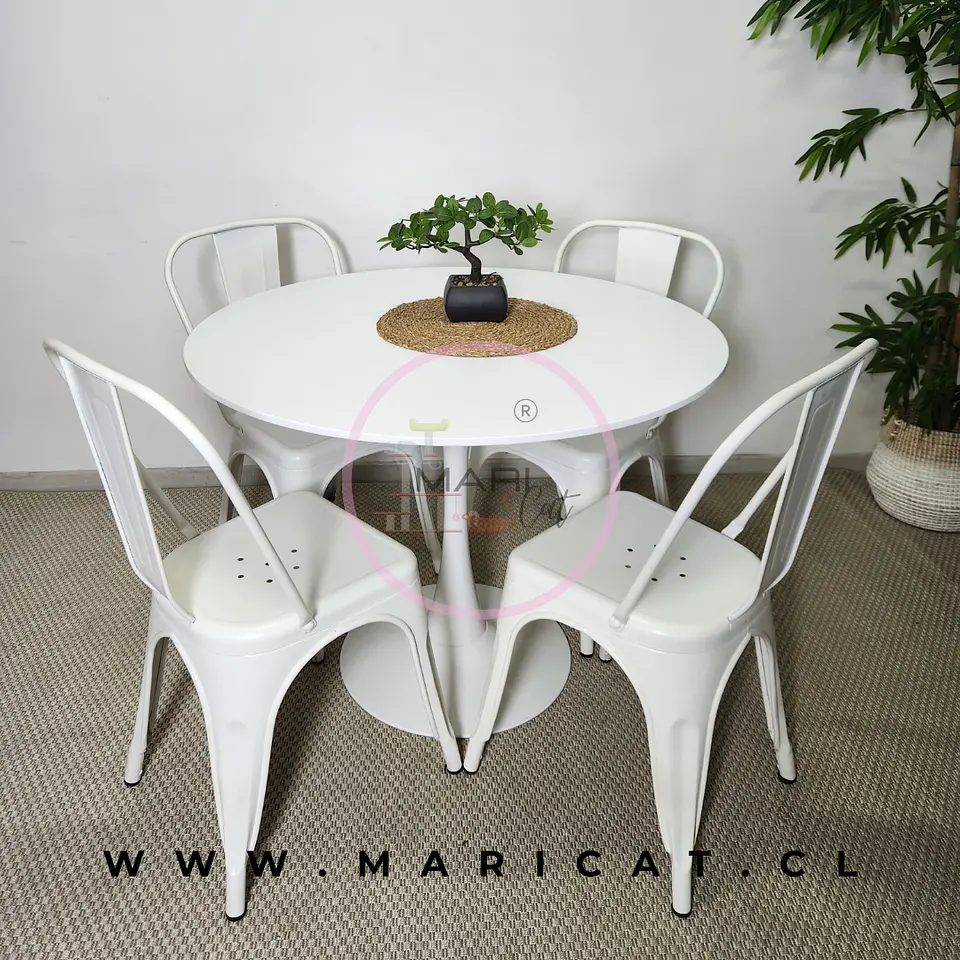 Comedor Redondo Mesa Tulip Melamina 75cm + 4 Sillas Tolix 1