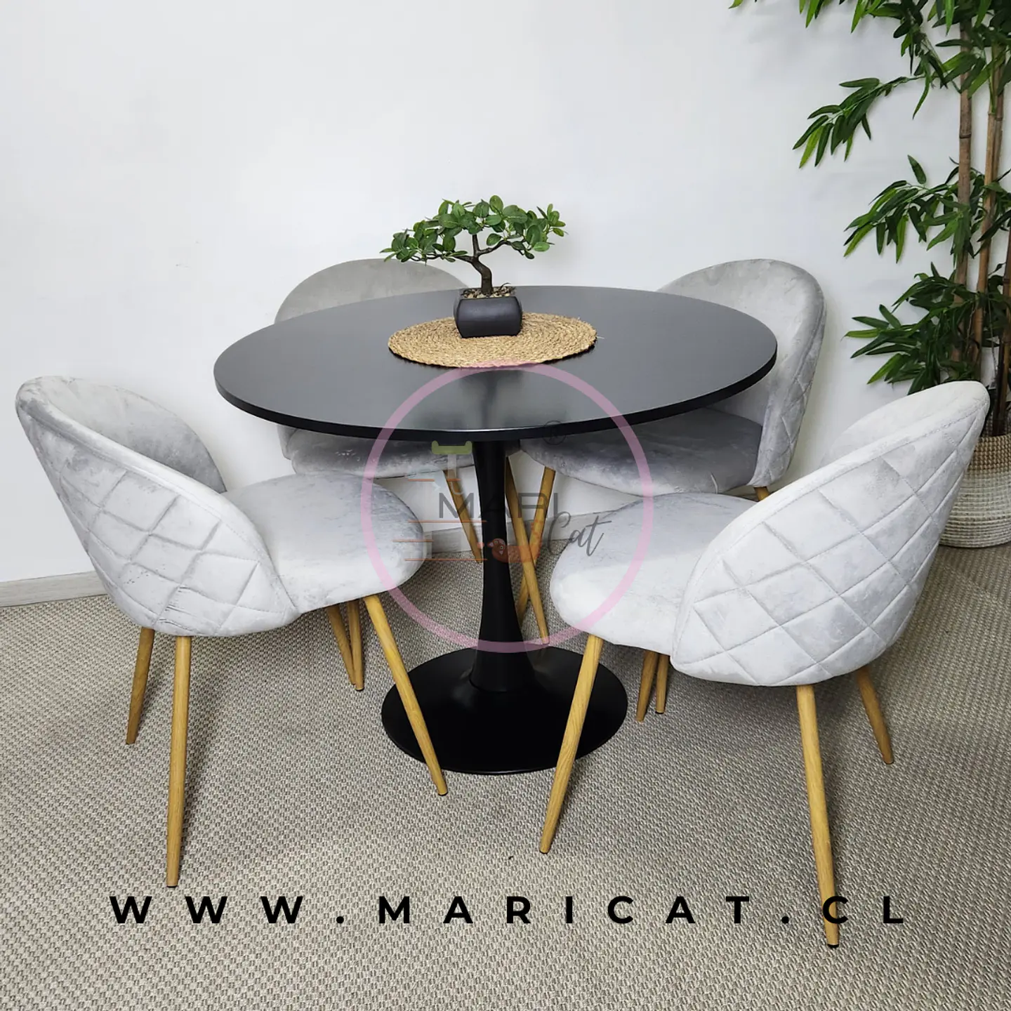 Mesa Tulip + Silla Velvet Felpa Wood 4