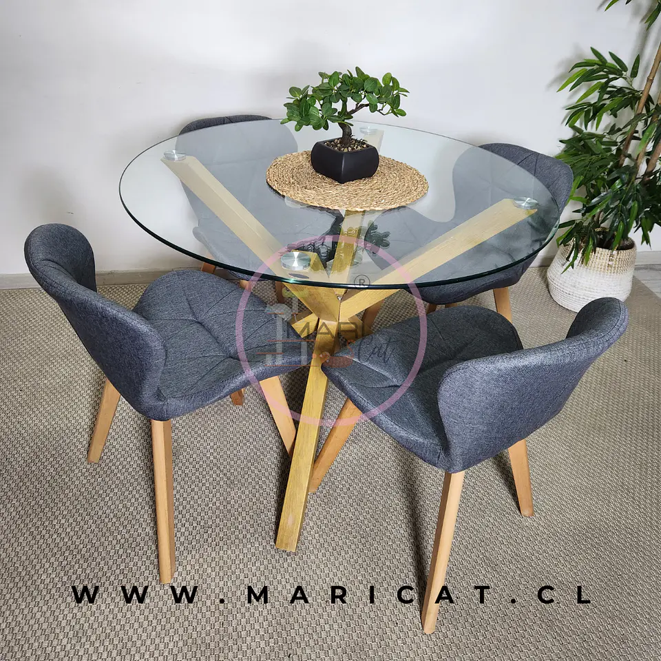 Mesa Madrid Warwick Redonda Vidrio +4 Sillas Mariposa Lino - Comedor 2