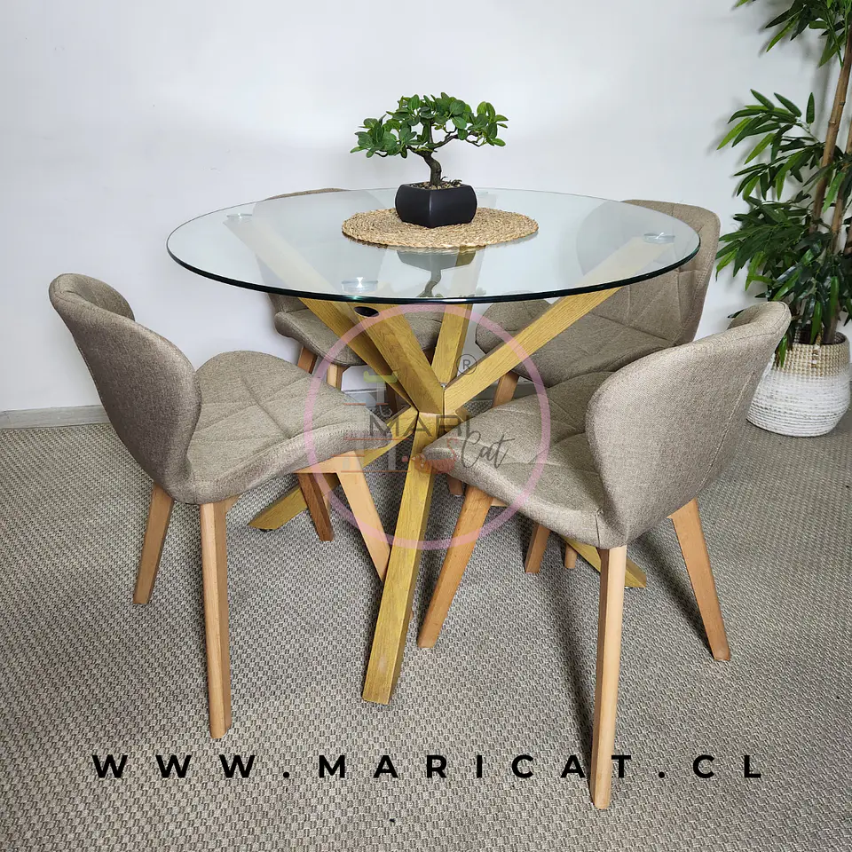 Mesa Madrid Warwick Redonda Vidrio +4 Sillas Mariposa Lino - Comedor 1